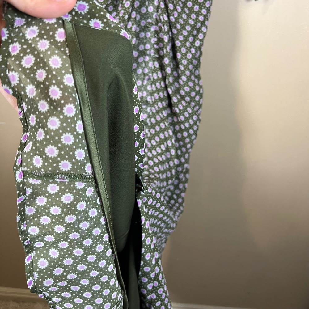 Anthropologie Green Purple Floral Sunburst Puff Sleeve Maxi Dress Size 0 - Picture 10 of 12